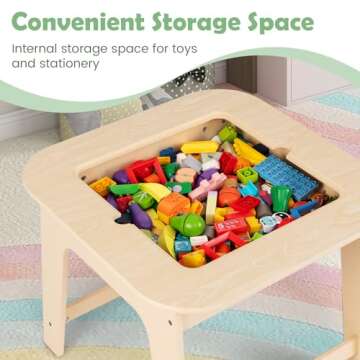 INFANS Kids Table and Chair Set, 3 in 1 Wooden Activity Table with Removable Tabletop, Blackboard and Whiteboard for Toddlers Arts Crafts Drawing Reading Playing, Playroom Nursery (Natural)