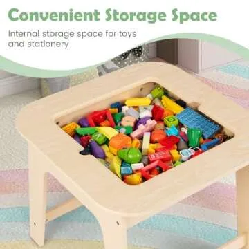 INFANS Kids Table and Chair Set, 3 in 1 Wooden Activity Table with Removable Tabletop, Blackboard and Whiteboard for Toddlers Arts Crafts Drawing Reading Playing, Playroom Nursery (Natural)