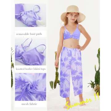 GRACE KARIN Tween Long Sleeve Swimsuit Set for Girls 6-14