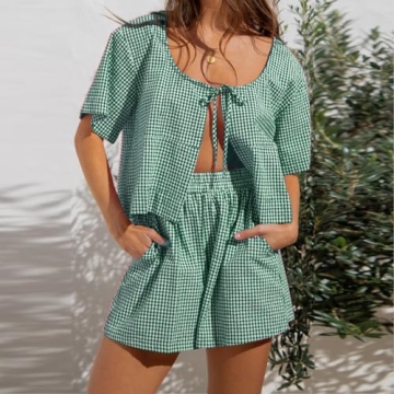 Women Casual Plaid Pajama Set for Effortless Style