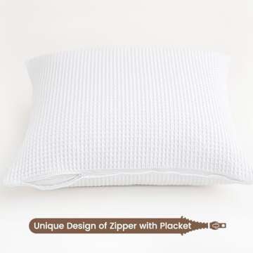 PHF 100% Cotton Waffle Weave Throw Pillow Cover, 24" x 24", No Filling, 2 Pack Elegant Home Decorative Square Throw Pillow Covers for Bed Couch Sofa, White