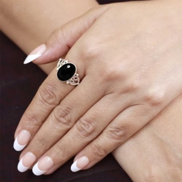 JEWELOPORIUM 925 Sterling Silver Black Onyx Ring for Women