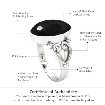 JEWELOPORIUM 925 Sterling Silver Black Onyx Ring for Women
