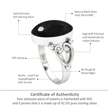 JEWELOPORIUM 925 Sterling Silver Black Onyx Ring for Women
