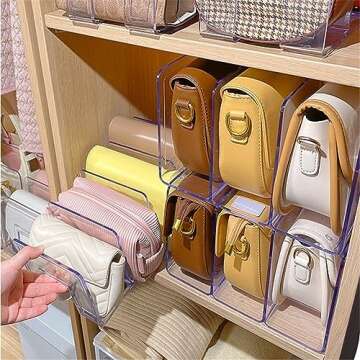 YAGELI Clear Acrylic Desk File Sorter Purse/Handbag Organizer Clutch Divider Mesh Folder Office Supplies Stand Bookshelf (3 Sections) (2Pack-4Sections)