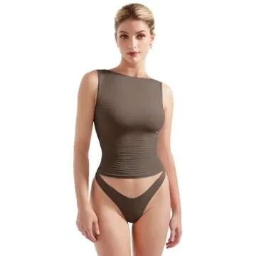 SUUKSESS Women Double Lined Sleeveless Going Out Basic Tank Tops Ruched Summer Casual T Shirts (Brown,Medium)