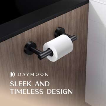 Day Moon™ Matte Black Toilet Paper Holder - Black Toilet Paper Holder Wall Mount - Modern Toilet P...