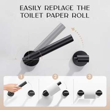 Day Moon™ Matte Black Toilet Paper Holder - Black Toilet Paper Holder Wall Mount - Modern Toilet Paper Roll Holder Black Matte Toilet Paper Holder - Black Bathroom Toilet Paper Holder