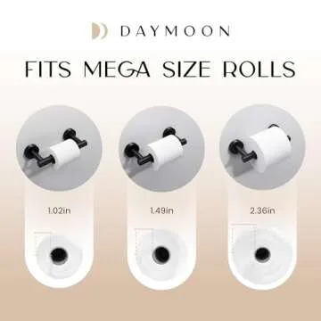 Day Moon™ Matte Black Toilet Paper Holder - Black Toilet Paper Holder Wall Mount - Modern Toilet Paper Roll Holder Black Matte Toilet Paper Holder - Black Bathroom Toilet Paper Holder