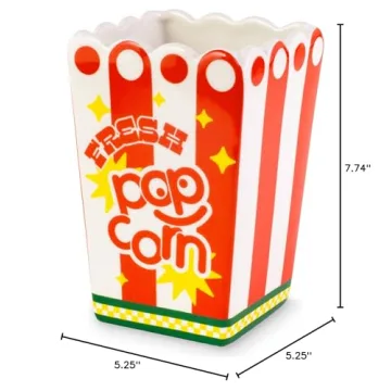 ban.do Decorative Ceramic Vase, Tall Vase for Centerpiece, Popcorn Bucket, Unique Vase for Home/Kitchen/Office Decor, Popcorn Bag