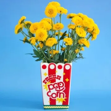 ban.do Decorative Ceramic Vase, Tall Vase for Centerpiece, Popcorn Bucket, Unique Vase for Home/Kitchen/Office Decor, Popcorn Bag