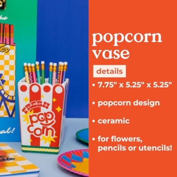 ban.do Decorative Ceramic Vase, Tall Vase for Centerpiece, Popcorn Bucket, Unique Vase for Home/Kitchen/Office Decor, Popcorn Bag