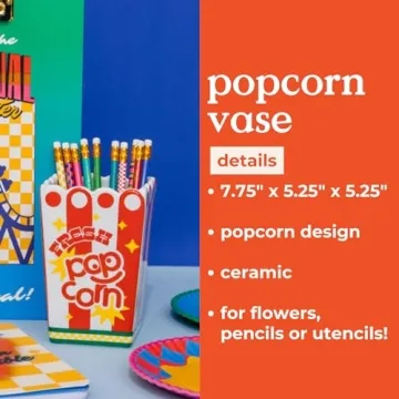 ban.do Decorative Ceramic Vase, Tall Vase for Centerpiece, Popcorn Bucket, Unique Vase for Home/Kitchen/Office Decor, Popcorn Bag