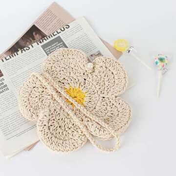 Minache Girls Fashion Flower Crochet Crossbody Purse