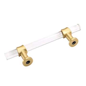 Peaha 10 Pack 3 Inch Acrylic Cabinet Pulls Gold Drawer Handles Brushed Brass Hardware Zinc Alloy for Dresser Cupboard Kitchen