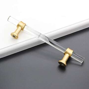 Peaha 10 Pack 3 Inch Acrylic Cabinet Pulls Gold Drawer Handles Brushed Brass Hardware Zinc Alloy for Dresser Cupboard Kitchen