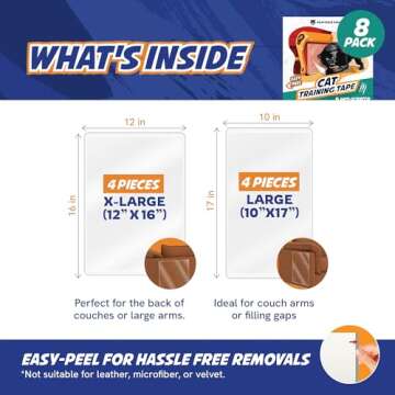 Panther Armor Couch Protectors from Cat Claws – 8-Pack Double Sided Sticky Cat Tape for Furniture – 4-Pack XL + 4-Pack L, Anti-Scratch, Deters Cat Scratches Immediately