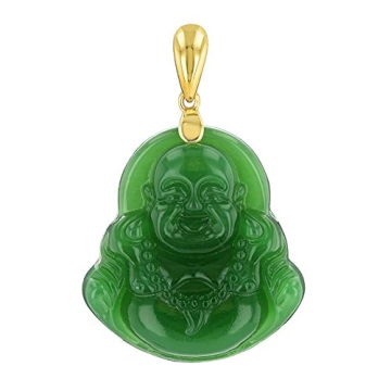 Luxury Green Jade Buddha Pendant Necklace with Silver Chain for Good Luck