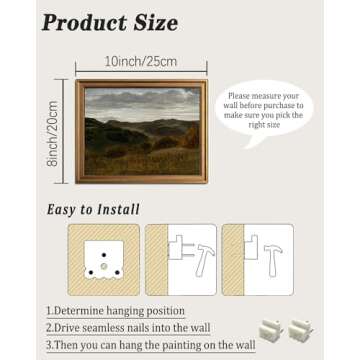 KBKBART Gold Framed Vintage Landscape Wall Art Home Decor, Retro Mountain Vintage Painting Prints, M...