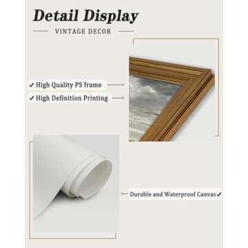 KBKBART Gold Framed Vintage Landscape Wall Art Home Decor, Retro Mountain Vintage Painting Prints, Moody Countryside Farmhouse Landscape Wall Decor, Canvas Wall Art for Living Room Decor Bedroom Home Bathroom Wall Decor(8"x10")