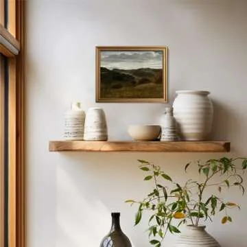 KBKBART Gold Framed Vintage Landscape Wall Art Home Decor, Retro Mountain Vintage Painting Prints, Moody Countryside Farmhouse Landscape Wall Decor, Canvas Wall Art for Living Room Decor Bedroom Home Bathroom Wall Decor(8"x10")