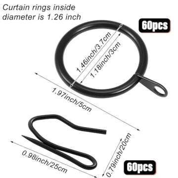 DHYLRICHER 60 Pieces Metal Drapery Curtain Rings Curtain Hanging Rings and 60 Pieces Metal Curtain D...