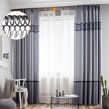 DHYLRICHER 60 Pieces Metal Drapery Curtain Rings Curtain Hanging Rings and 60 Pieces Metal Curtain Drapery Pin Hooks for Window Curtain, Door Curtain and Shower Curtain (Black)