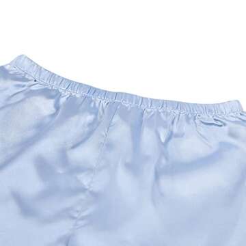 Multitrust Women Feather Silk Satin Sleepwear Pajamas Set Long Sleeve Button Down Shirts and Shorts 2 Piece Pjs Nightwear (Blue, S)