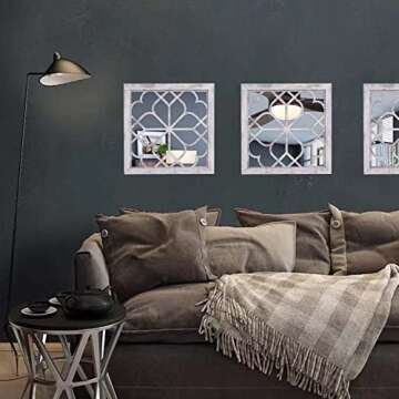 Rustic Decorative Wall Mirror Decor- Living Room Farmhouse 2pcs Wall Mounted Mirror for Bedroom Kitchen Bathroom Entryway Laundry Home Decor Clearance, 12 inch Small White Mirror Art