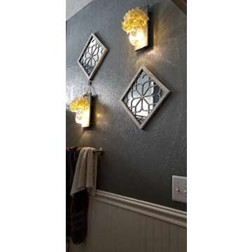 Rustic Decorative Wall Mirror Decor- Living Room Farmhouse 2pcs Wall Mounted Mirror for Bedroom Kitchen Bathroom Entryway Laundry Home Decor Clearance, 12 inch Small White Mirror Art