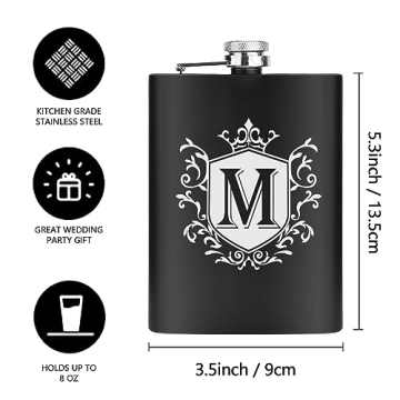 Ugiftcorner Hip Flasks for Liquor for Men 8OZ with Initials Personalized Monogrammed Gifts Christmas Gifts Groomsmen Gifts Birthday Gifts for Him Brother Dad Stainless Steel Flask with Funnel Letter M