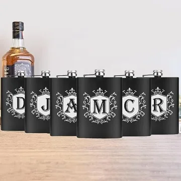 Ugiftcorner Hip Flasks for Liquor for Men 8OZ with Initials Personalized Monogrammed Gifts Christmas Gifts Groomsmen Gifts Birthday Gifts for Him Brother Dad Stainless Steel Flask with Funnel Letter M