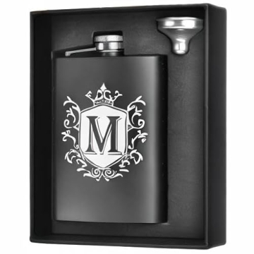 Ugiftcorner Hip Flasks for Liquor for Men 8OZ with Initials Personalized Monogrammed Gifts Christmas Gifts Groomsmen Gifts Birthday Gifts for Him Brother Dad Stainless Steel Flask with Funnel Letter M