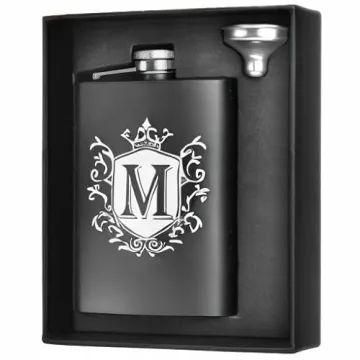 Ugiftcorner Hip Flasks for Liquor for Men 8OZ with Initials Personalized Monogrammed Gifts Christmas Gifts Groomsmen Gifts Birthday Gifts for Him Brother Dad Stainless Steel Flask with Funnel Letter M