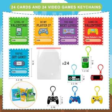 Valentines Day Cards Gifts for Kids Classroom, 24 Pack Video Game Keychains with School Exchange Car...