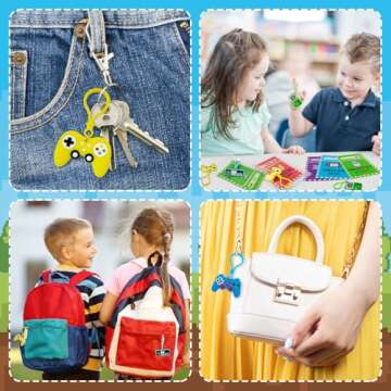 Valentines Day Cards Gifts for Kids Classroom, 24 Pack Video Game Keychains with School Exchange Cards for Boys Girls, Non Candy Valentine Class Party Favors Prizes Treats for Preschool Toddlers