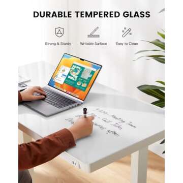 ErGear Standing Desk with Drawer, Glass Top One Piece, 48x24 inch Height Adjustable Desk, Electric Standing Desk with Charging Ports, Sit Stand Up Desk for Home Office(White Glass Top)