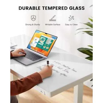 ErGear Standing Desk with Drawer, Glass Top One Piece, 48x24 inch Height Adjustable Desk, Electric Standing Desk with Charging Ports, Sit Stand Up Desk for Home Office(White Glass Top)