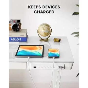 ErGear Standing Desk with Drawer, Glass Top One Piece, 48x24 inch Height Adjustable Desk, Electric Standing Desk with Charging Ports, Sit Stand Up Desk for Home Office(White Glass Top)