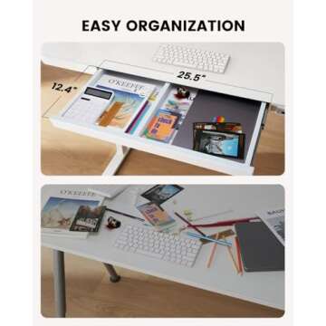 ErGear Standing Desk with Drawer, Glass Top One Piece, 48x24 inch Height Adjustable Desk, Electric Standing Desk with Charging Ports, Sit Stand Up Desk for Home Office(White Glass Top)