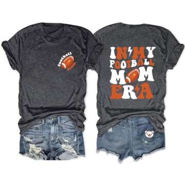 Football Mom Shirt for Women in My Football Mom Era Letter Print Tshirt Novelty Double Sides Graphic Game Day Top, Dark Grey 2, 2XL
