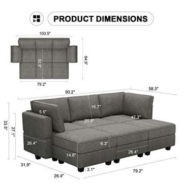 Belffin Modular Sectional Sofa Sleeper Modular Sectional Couch Sofa Convertible Sectional Couch Reve...