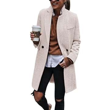 Ebifin Women's Notch Lapel Double Breasted Trench Coat Peacoat Winter Casual Long Blazer Jacket Overcoat