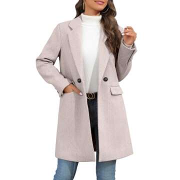 Ebifin Women's Notch Lapel Double Breasted Trench Coat Peacoat Winter Casual Long Blazer Jacket Overcoat