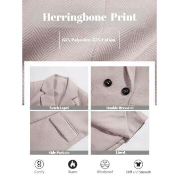 Ebifin Women's Notch Lapel Double Breasted Trench Coat Peacoat Winter Casual Long Blazer Jacket Overcoat