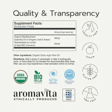 AROMAVITA ImunON Greek Oregano Oil Organic Liquid Drops with 86-90% Carvacrol - for Immune and Digestive Support - Plant-Based, Herbal Supplement - Vegan, Non GMO, Gluten Free, 1fl.oz/30ml