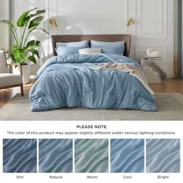Bedsure Queen Comforter Set - Storm Blue Soft Bedding for All Seasons, Cationic Dyed Bed Set, 3 Pieces, 1 Queen Size Comforter (90"x90") and 2 Pillow Shams (20"x26"+2")
