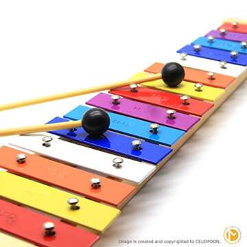 CeleMoon 15 Tone Natural Wooden Xylophone Glockenspiel for Kids Toddler with Multi-Colored Metal Bar...