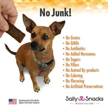 Sally Snacks New Zealand Venison Jerky Dog Treats. All Natural. USA Made. Organic Ingredients - Non-GMO, Grass Fed, Free Range, No Added Hormones, or Preservatives.
