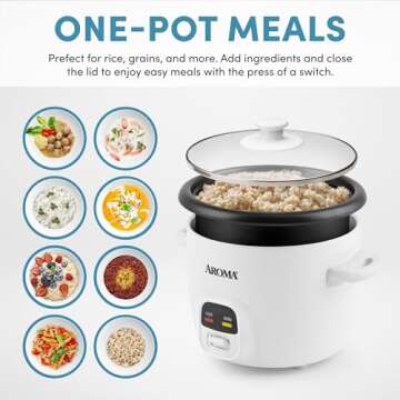 AROMA Rice Cooker, 3-Cup (Uncooked) / 6-Cup (Cooked), Small Rice Cooker, Oatmeal Cooker, Soup Maker,...